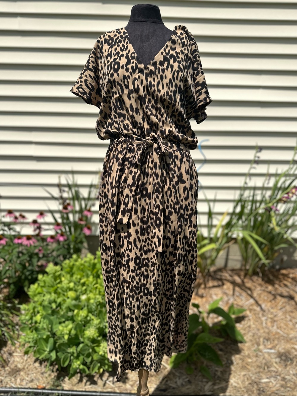 Sienna Sky Leopard Print V-Neck Maxi Dress in Tan and Black